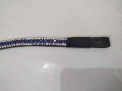 Navy Blue & White Leather Three Row Crystal Brow-Band For Horse bridle.