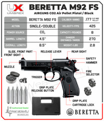 Umarex Beretta M92FS CO2 .177 Cal Non-Blowback Air Pistol w/5×12 CO2 and Pellets