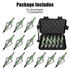 12Pcs Archery Broadheads 100Grain 3 Blade 2″ Dia Expandable Arrowheads Hunting
