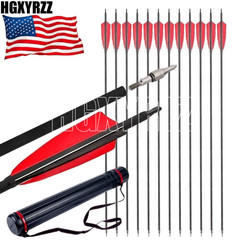 30»Archery SP500 Carbon Arrows Quiver 4» Turkey Feather Arrowheads Bow Hunting