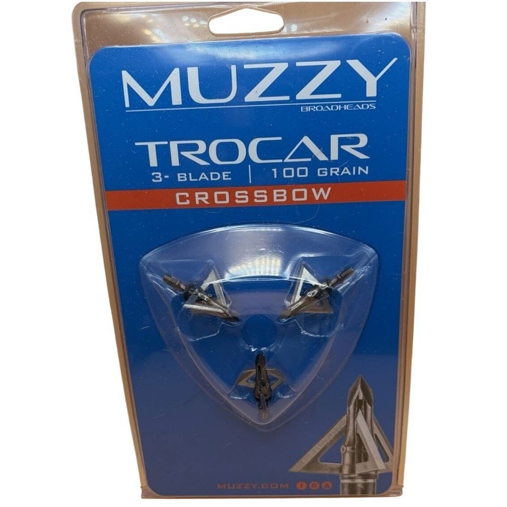 NEW Muzzy Broadheads Trocar 3-Blade 100 Grain Crossbow XBow Tip/Heads pack of 3!