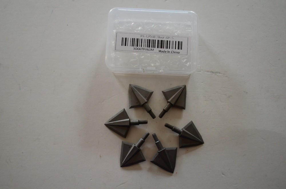 NEW 6pcs PX-125GR SILVER Broadhead 125 Grain Screw Solid Blade Hunting Arrowhead