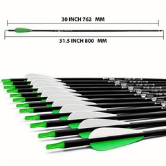 12PCS 30″ Archery Carbon Arrows, Spine 500 & OD 7.8mm 3” Feather Hunting Arrows