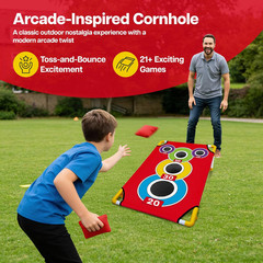 Cornhole Board Set with 21+ Games, 8 Bean Bags – Arcade Style Corn Hole Games fo