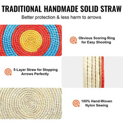 Archery Target, 5-Layers 20 In. Arrow Target, Traditional Solid Straw round Arch