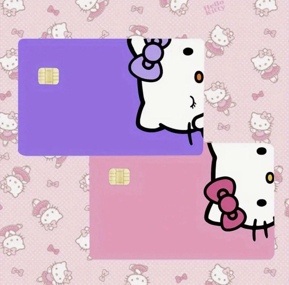 SANRIO HELLO KITTY PINK & PURPLE Credit Debit Bank Card Skin Cover SET LOT 2PCS