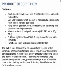 Evike Custom LCT SVD-S AEG Airsoft Rifle Semi-Auto w/ Optic, Sling