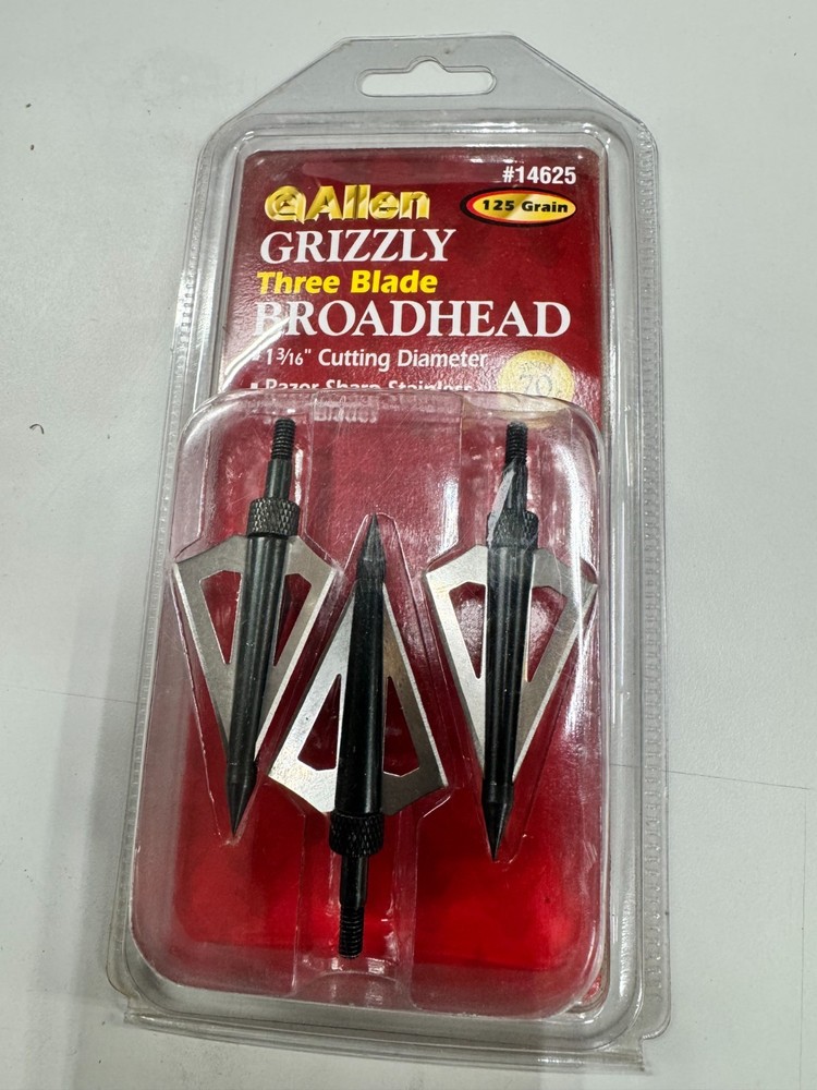 Allen Grizzly 3‑Blade Broadheads 125 Grain 1 3/16″ Cut – 3 Pack #14625