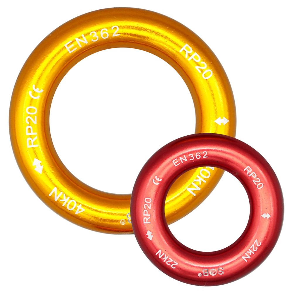 SOB Aluminum Alloy Rappel Ring Equipment Climbing SOB-RR-5.1-7.5, Gold + Red