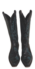 Vtg. Tony Lama Women’s Western Boots Black Turquoise Flame Design 8 1/2 B USA