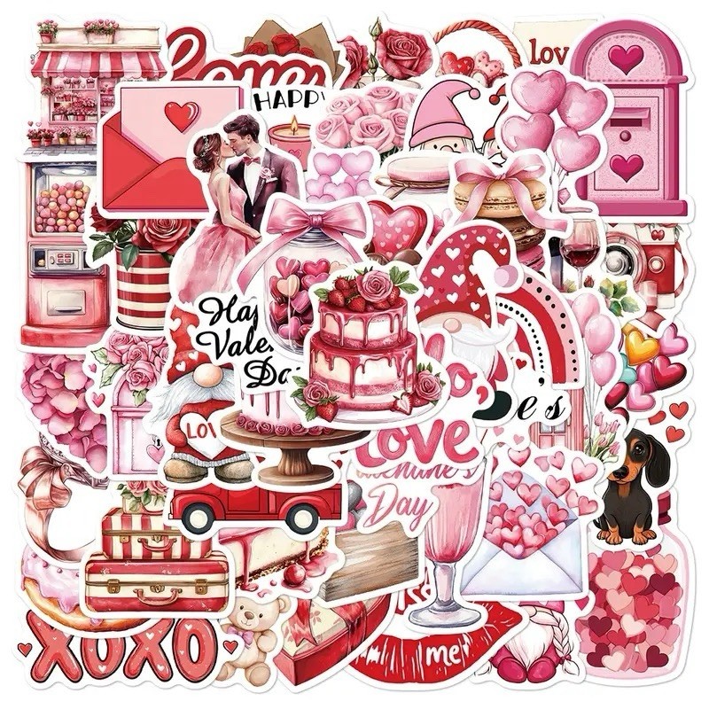 30Pcs Random Cute Love Theme Happy Valentine’s Day Waterproof Stickers Decals