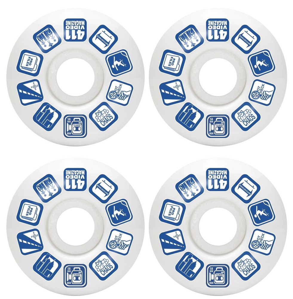 411VM Skateboard Wheels Icons Filmer Style 58mm 80A Soft Hardness White