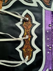 Custom Tooled Leather Rodeo Chaps – Metallic Purple Fringe, Adult Western Wear