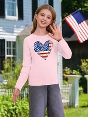 Ithalt 4th of July Outfit Kids Girls 9-10 Years Bigkid-longsleeve-bpink