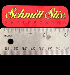 Vintage 1980’s Schmitt Stix Skateboards Sticker In Red & Yellow