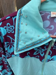 Tobys Equestrian Western Pleasure Horsemanship Show Shirt Teal Purple Bling Zip