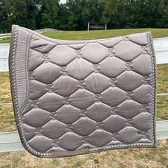 PS of Sweden Dressage Saddle Pad Taupe Greige Monogram Quilted Silver Trim FS