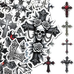 25Pcs Random Gothic Faith Cross Dark Retro Religious Decals Waterproof Stickers
