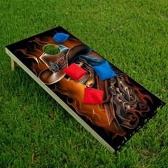 Ghost Cowboys Skull Gothic Art Cornhole Board Wraps and Decals Vinyl Sticker