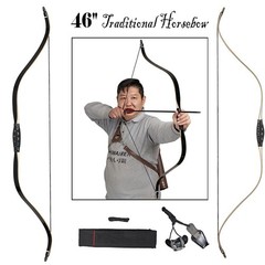 Archery 46″ Traditional Short Bow Horsebow Recurve Bow Bamboo&Fiberglass Limbs