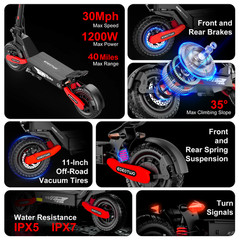 EOEOTWO GT06 Electric Scooter for Adults 30MPH Off-road Foldable E scooter