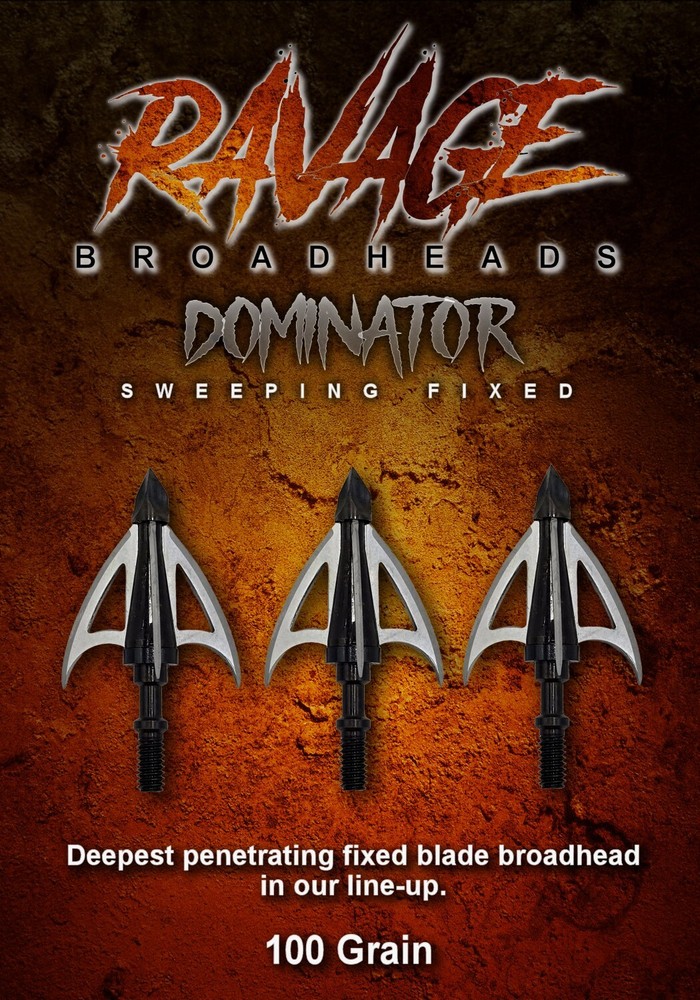 RAVAGE DOMINATOR fixed Broadhead 100gr Chisel Tip 1.35″ would channel NEW! 3pk