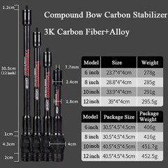3K Carbon Fiber Balance Bar Rod 6″ 8″ 10″ 12 Stabilizer Archery CompoundBow Hunt