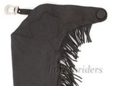 Western Equitation Show Chaps – Black Synthetic Suede -Elastic Fit – XS,S,M,L,XL