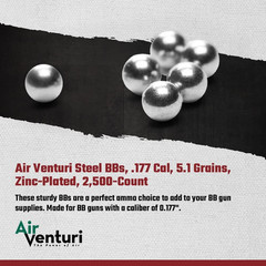 Air Venturi Steel BBS, 177 Cal, 5.1 Grains, Zinc-Plated, 2,500Ct,Chrome
