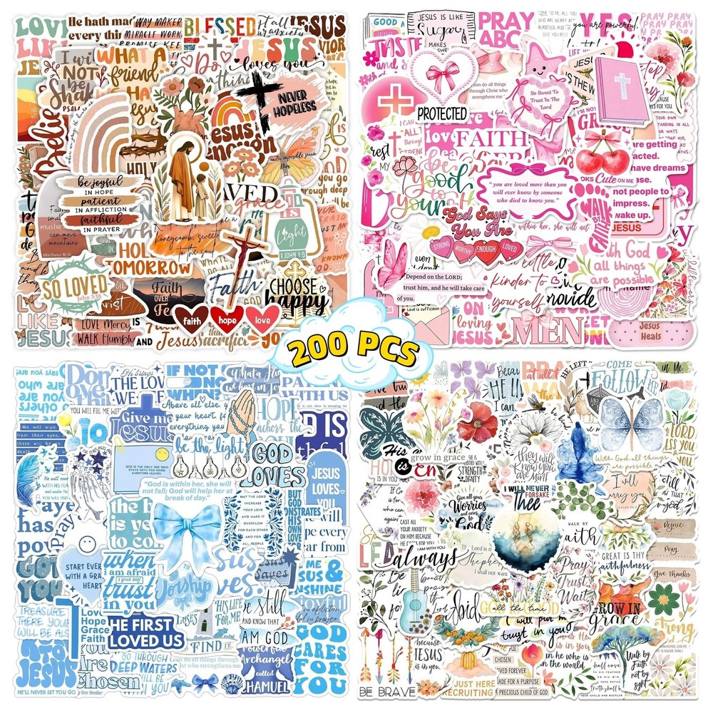 200Pcs Jesus Christian Stickers, Waterproof Vinyl Inspirational Bible Verse S…