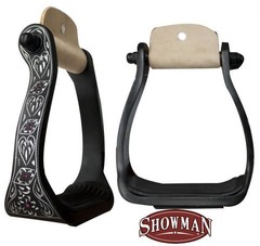 STIRRUPS Black Engraved Aluminum with Crystal Rhinestones 4.75″ Wide x 6″ Tall