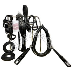 Black Leather Horse Driving Harness with Collar Complete set for Single horse