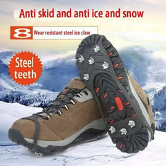 1 Pair 8-Teeth Ice Gripper Anti Slip Shoe Crampons Snow Cleats – NEW