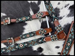 Showman Turquoise Beaded Southwest Design Leather Headstall & Breast Collar Set