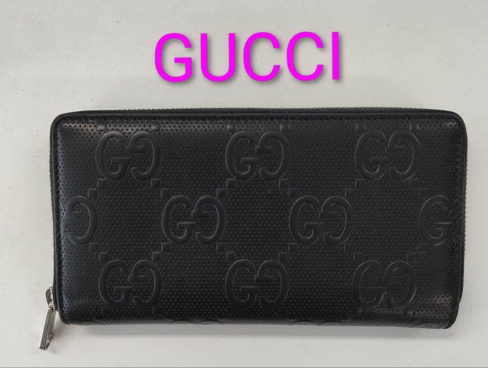 Gucci Shima Round-Zip Long Wallet Black Silver Hardware Japan 0611574