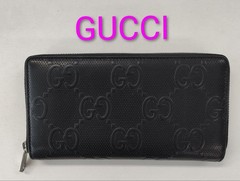 Gucci Shima Round-Zip Long Wallet Black Silver Hardware Japan 0611574