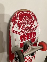 Speed Demon Skateboard 31in x 7.75in Concave Board Double Kick Tails Skull Red