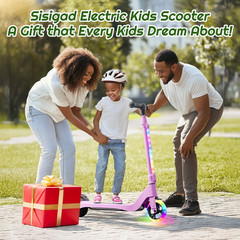 Kids Electric Scooter Pink 100W Adjustable Kick 8MPH 8 Mile Range Rainbow LED