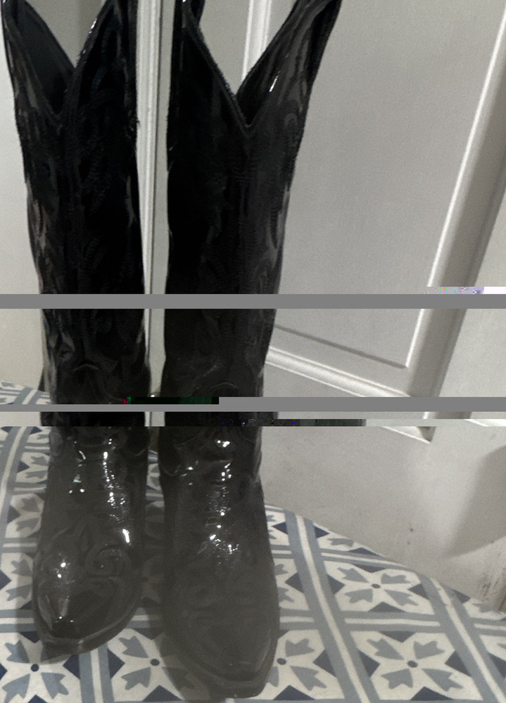 LANE Western Cowboy Boots Black Patent Leather Pointed Toe