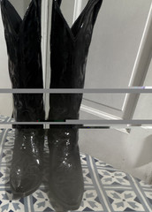 LANE Western Cowboy Boots Black Patent Leather Pointed Toe