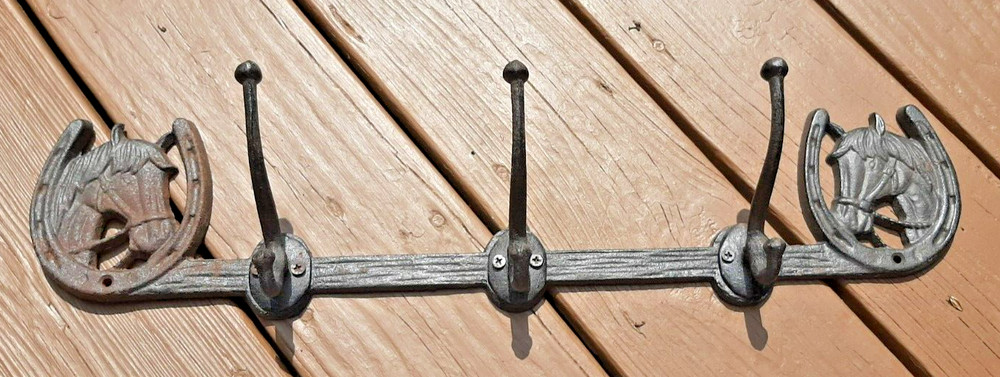 Wall Mount Coat Rack 23in long Metal Horse Head 3 Hook