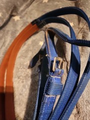Equestrian Rubber Grip Schooling Reins With Buckle Ends..blue Nylon..apprx 10 Ft