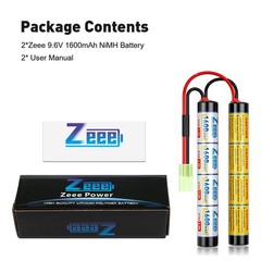 2x Zeee 9.6V Airsoft Battery 1600mAh NiMH Battery with Mini Tamiya Connector