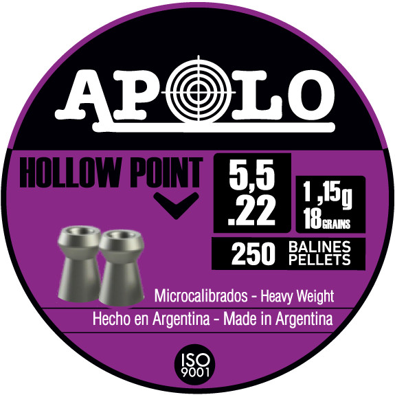 APOLO Expansive 250 Count HOLLOW POINT Premium 5.5mm .22 Caliber Air Pellets