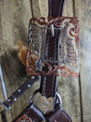Silver Show Halter – Dark Oil – Silver & Copper Accents – Horse Size -Lead Shank