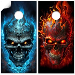 Flaming Skull Gothic Art Cornhole Board Wraps and Decals Vinyl Sticker