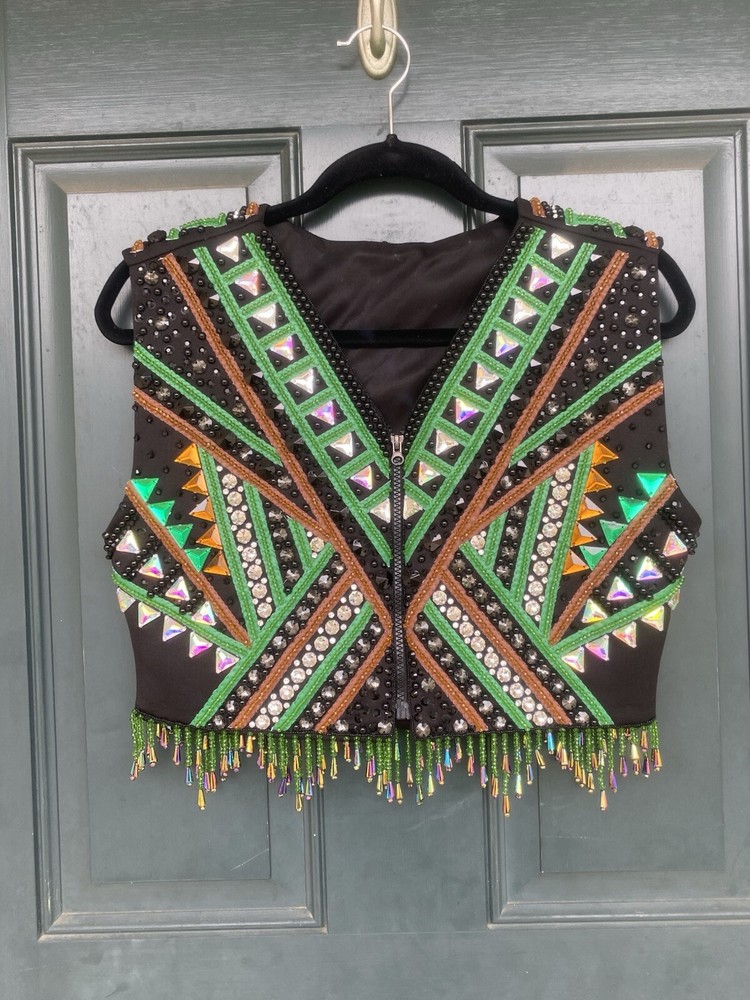 Equestrian Show Vest Western. Black Base green chestnut Brown. Horsemanship