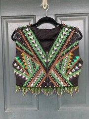 Equestrian Show Vest Western. Black Base green chestnut Brown. Horsemanship