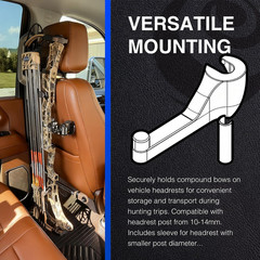 Bow Hanger for CAR HEADREST | Heavy-Duty Vehicle Mount for Compound Bow Storage