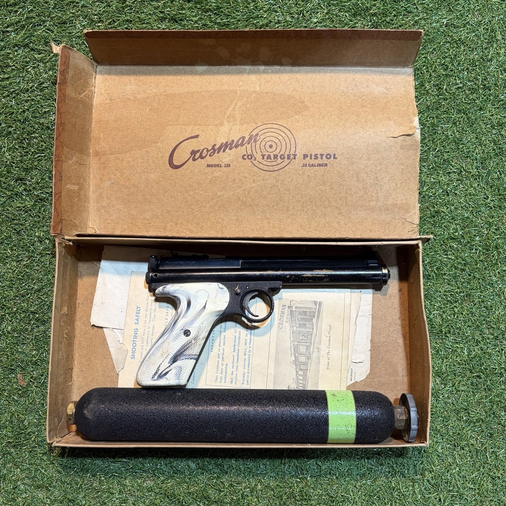 Vtg. 1950’s Crossman Model 116 .22 Pellet Bulk Fill Co2 Air Target Pistol Marble